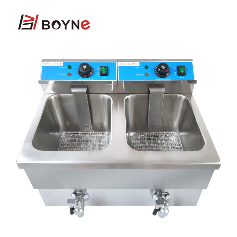 220V Commercial Kitchen Cooking Equipment Deep Fryer Double Tank